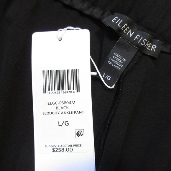 NWT Eileen Fisher Slouchy Ankle in Black Silk Georgette Pull-on Crop Pants L - Picture 6 of 8